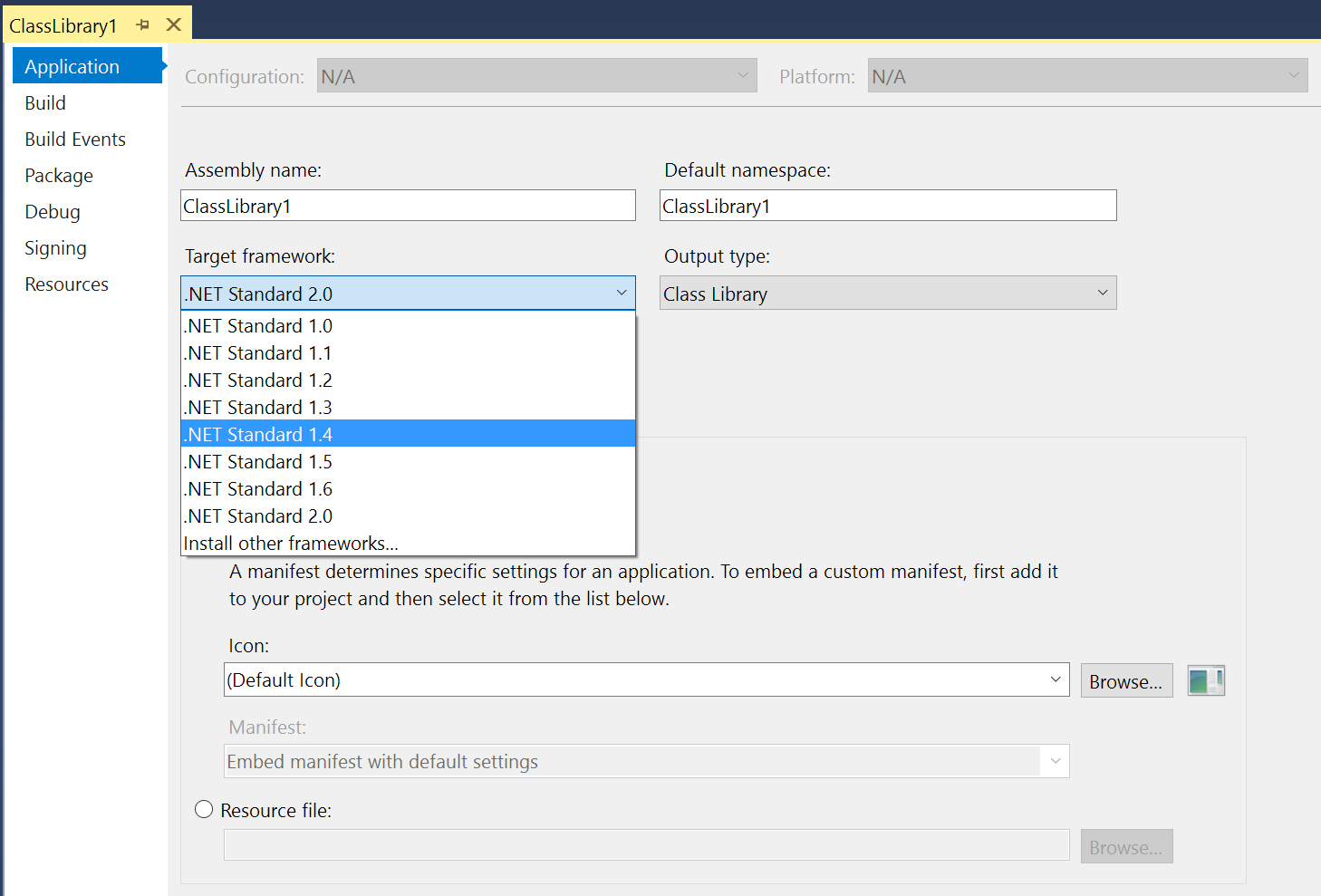 Changing .NET Standard version