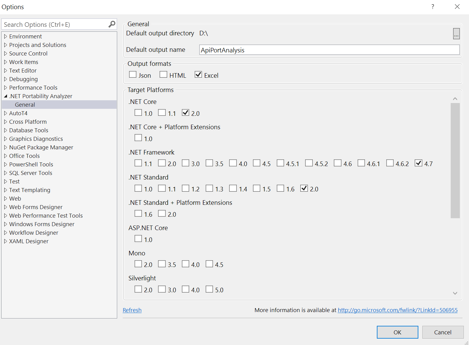 .NET Portability Analyzer Settings