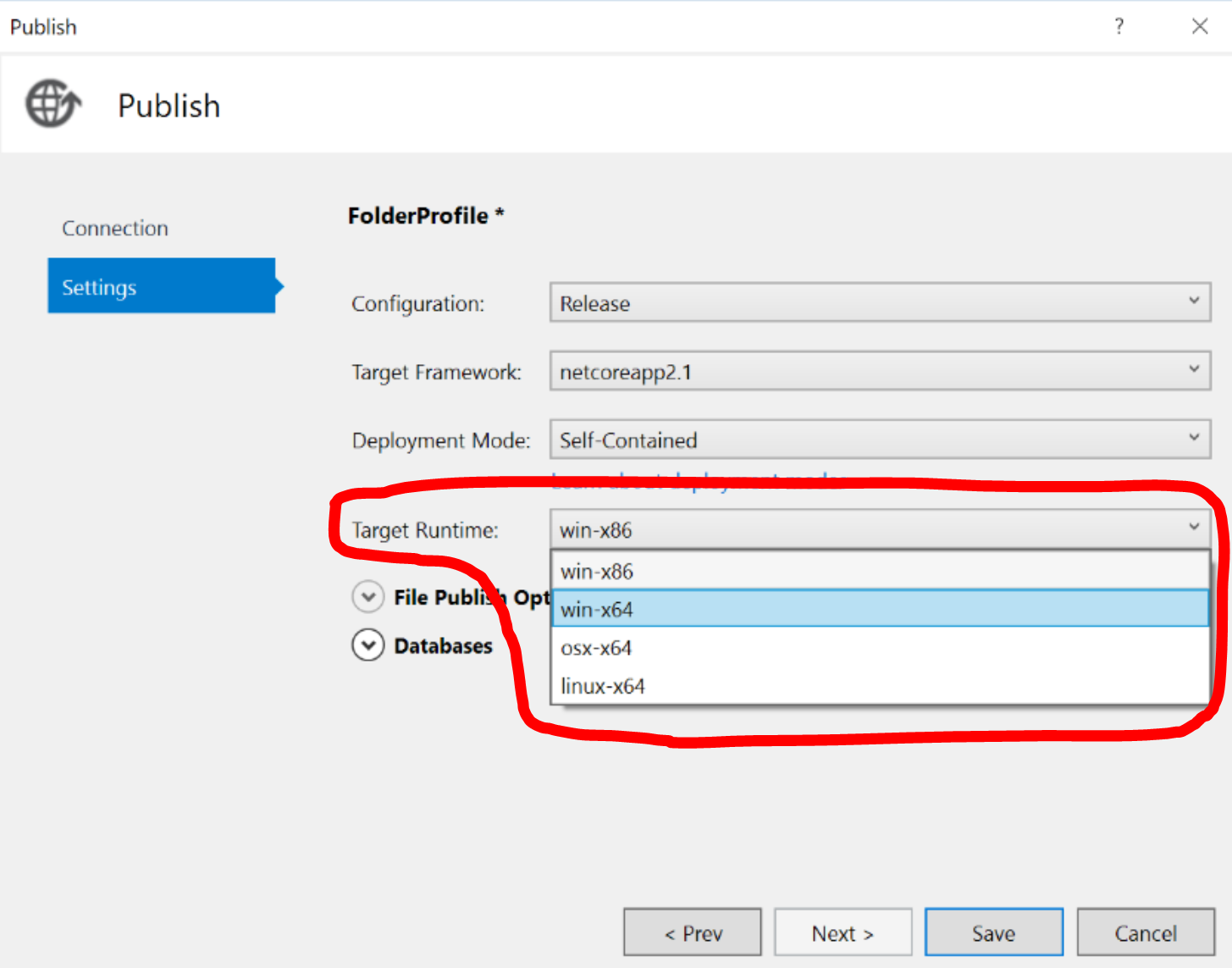 .NET Core Publish Settings - Target Runtime